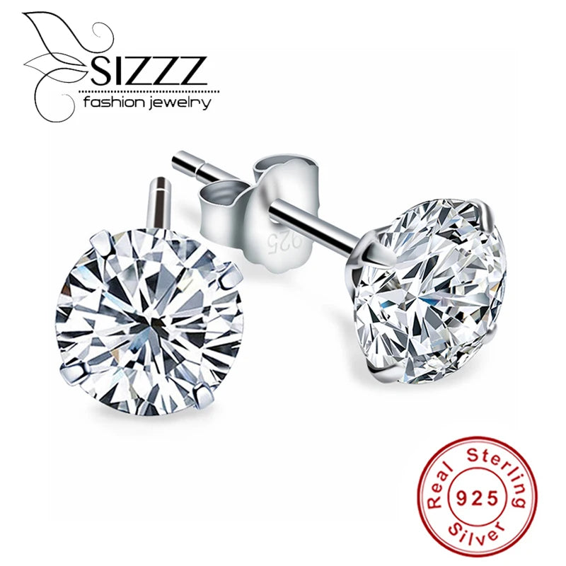 Pendientes de plata de ley 925 auténtica con circonita de cristal, pendientes tipo botón de plata con circonita cúbica para mujer, joyería de plata de ley