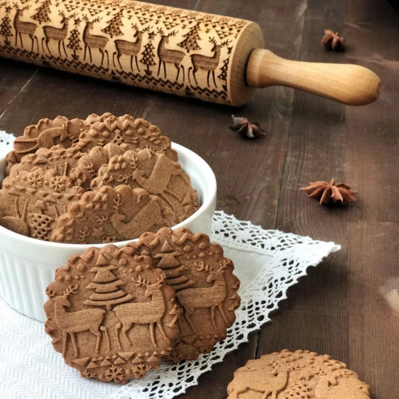 Navidad rodillo de grabación en relieve de hornear galletas de galleta Fondant pastel pasta grabado de Reno copo de nieve