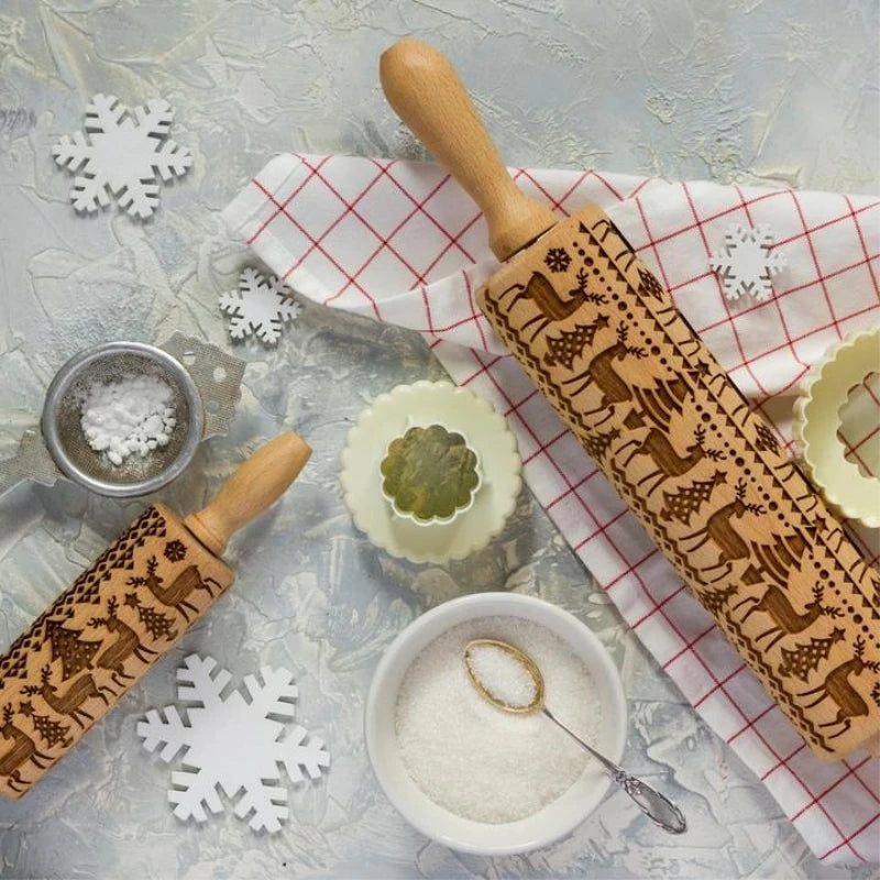 Navidad rodillo de grabación en relieve de hornear galletas de galleta Fondant pastel pasta grabado de Reno copo de nieve