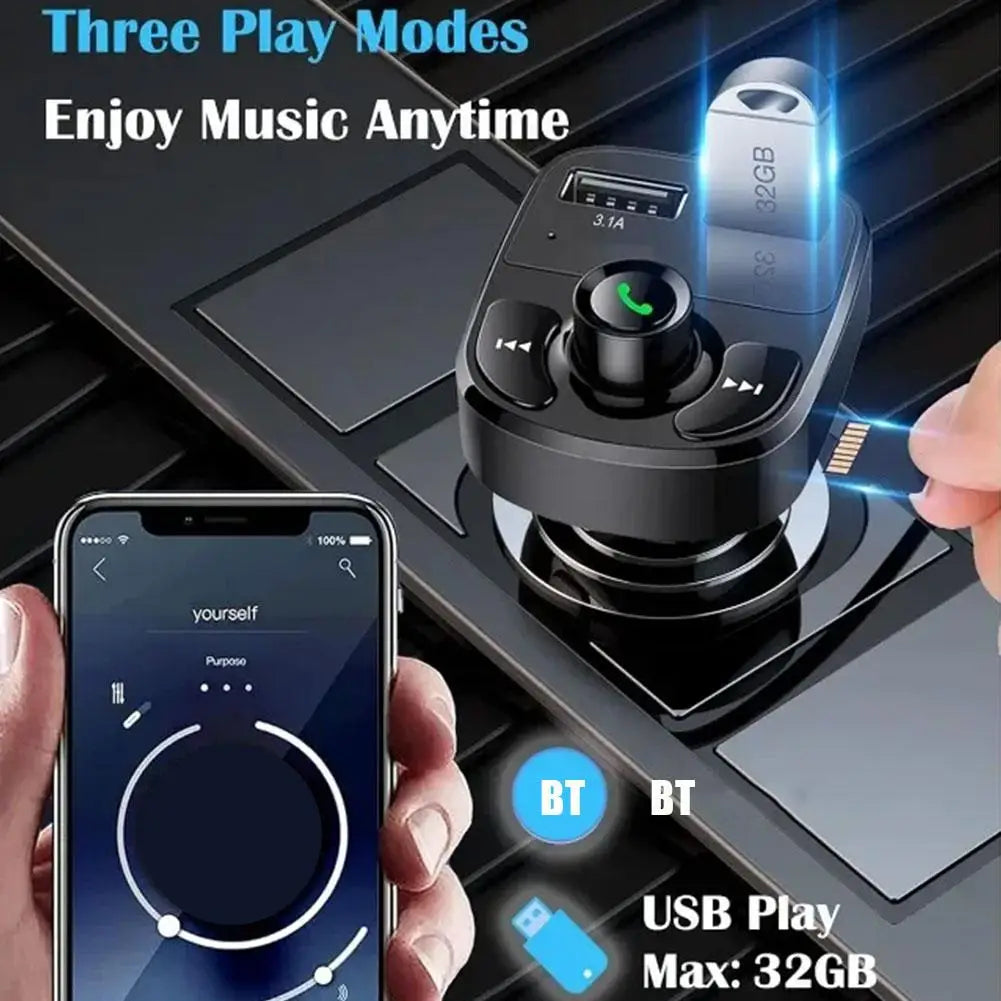 Transmisor FM inalámbrico con Bluetooth y reproductor de MP3, receptor de Radio con llamadas manos libres, Cargador USB Dual y adaptador estéreo de música