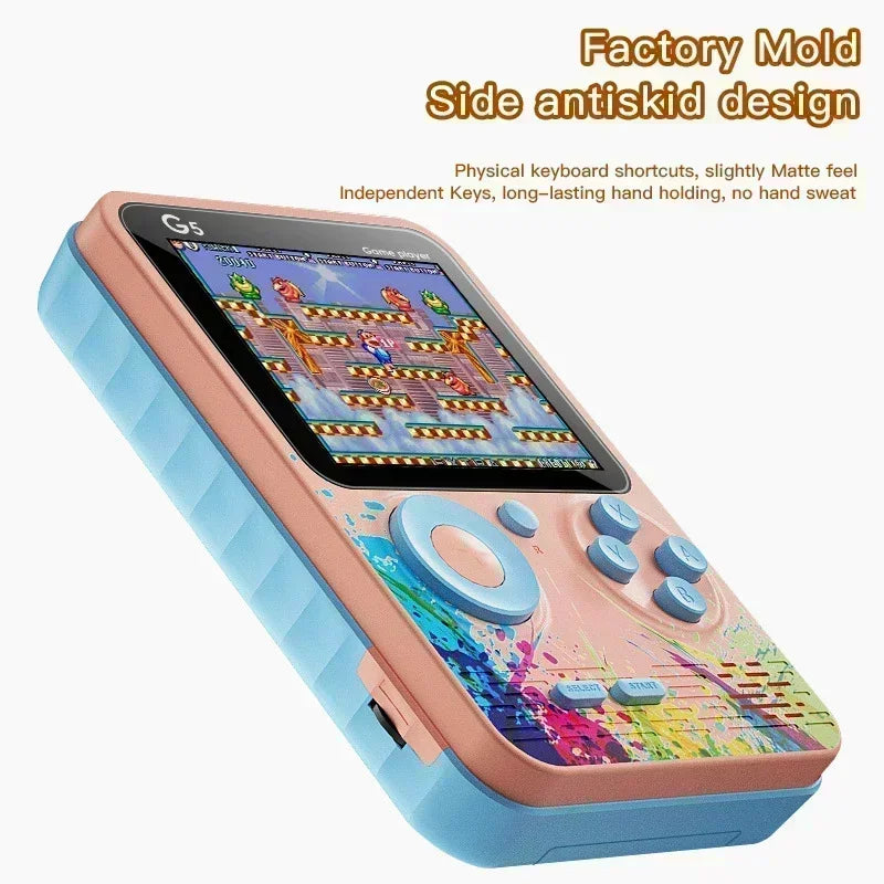 Consola de juegos portátil Retro G5 con 500 juegos clásicos, Gamepad portátil con pantalla de 3,0 pulgadas, batería recargable de 1020mAH, Color Macaron