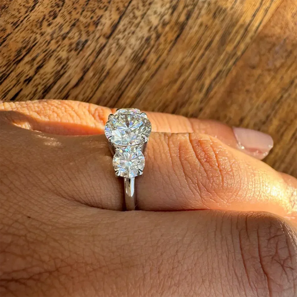 Anillo de compromiso de diamante moissanita de 4 quilates con certificados, alianza de boda de tres piedras de Plata de Ley 925 para mujer, joyería fina