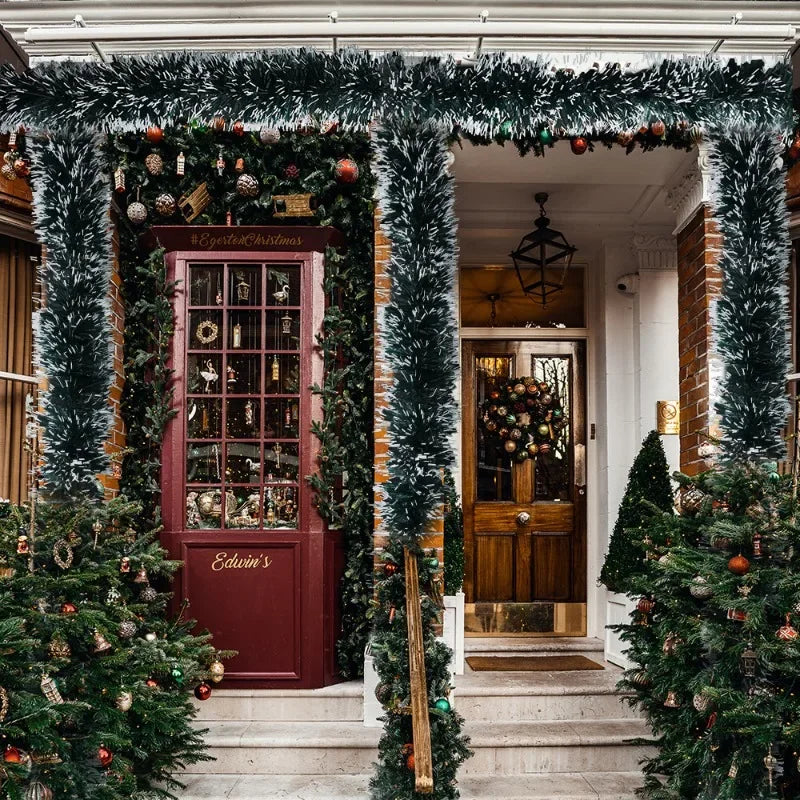 Guirnalda de cintas de oropel de Navidad de 60/4m, corona de caña verde, adornos colgantes para árbol de Navidad, suministros de decoración del hogar para fiesta de boda