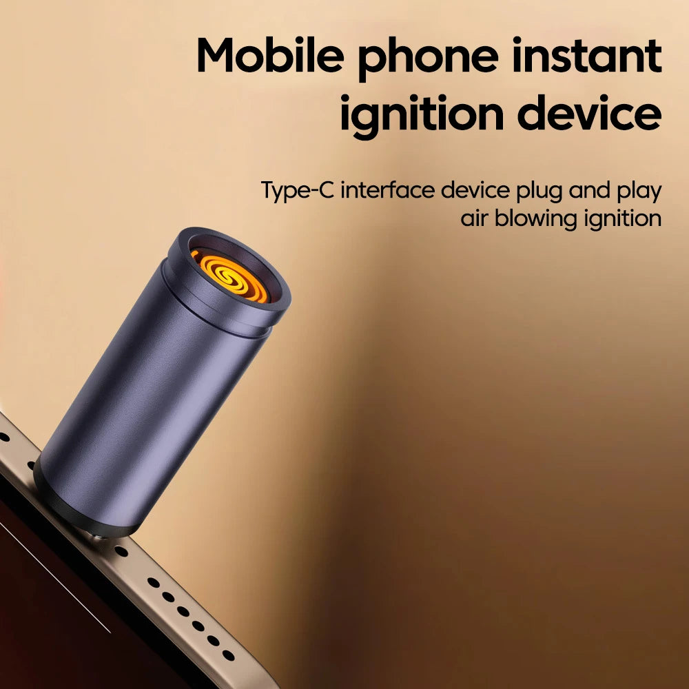 Encendedor de cigarrillos portátil tipo C para teléfono, encendedor de cigarrillos de aire soplado, encendedor de cigarrillos de seguridad Universal sin Gas, USB-C