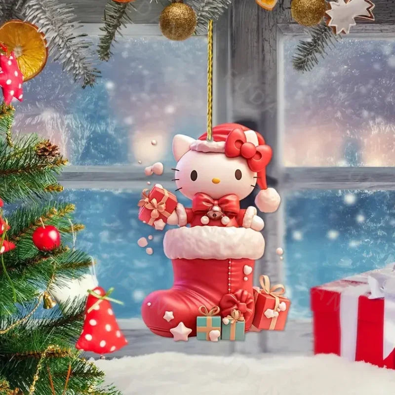 1/6/10 Uds Navidad Sanrio tema 2D colgante acrílico HelloKitty Cinnamoroll Kuromi colgante de decoración de árbol de Navidad