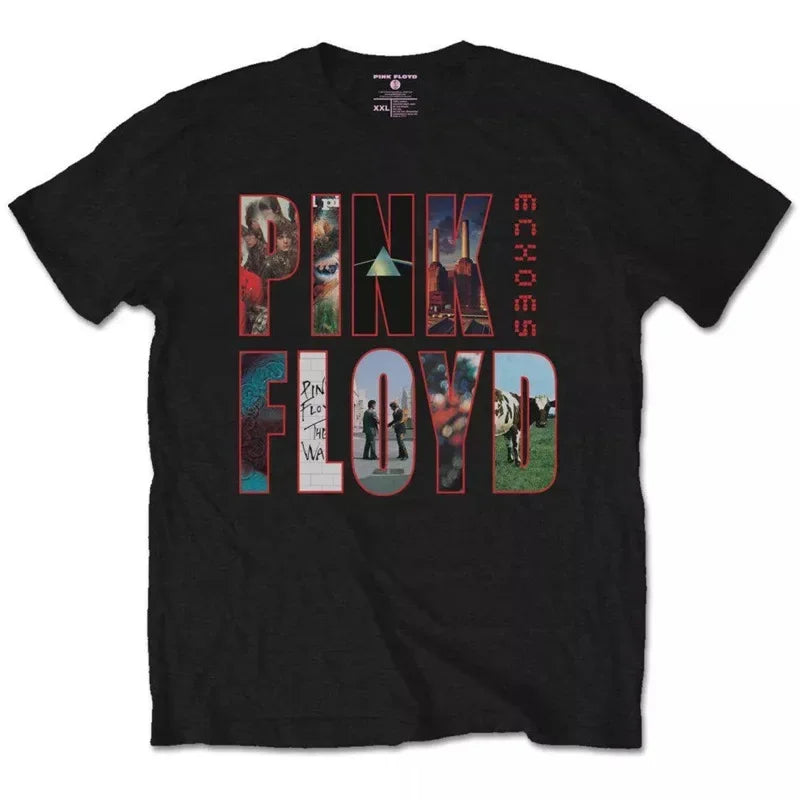 Camiseta holgada de Floyd Rock rosa para hombre, estilo americano Vintage, cuello redondo, manga corta, manga de pétalo de algodón, camiseta de banda decorada