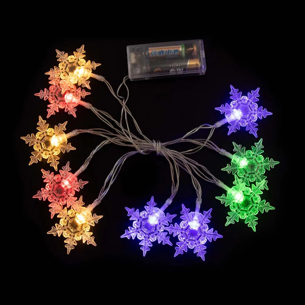 Luces navideñas de 1,5/3M, guirnalda de luces con forma de copo de nieve, luces de hadas, bola de estrella impermeable, lámpara LED para decoración del jardín del árbol de Navidad del hogar
