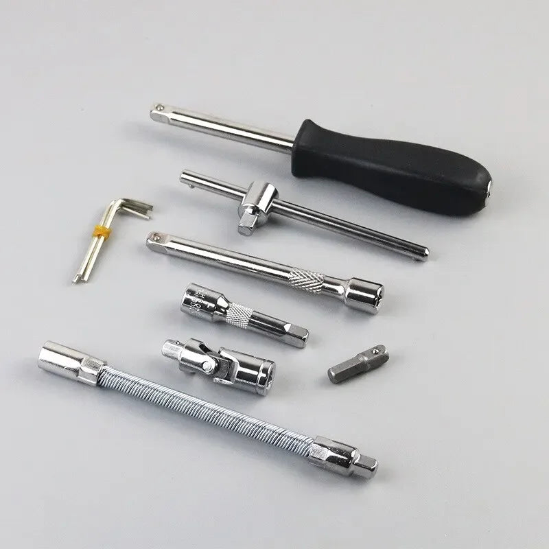 Kit de herramientas de reparación de automóviles, juego de enchufes de 1/4 pulgadas, herramienta de reparación de automóviles, llave dinamométrica de trinquete, Combo, juego de reparación automática, herramienta mecánica, 46 Uds.