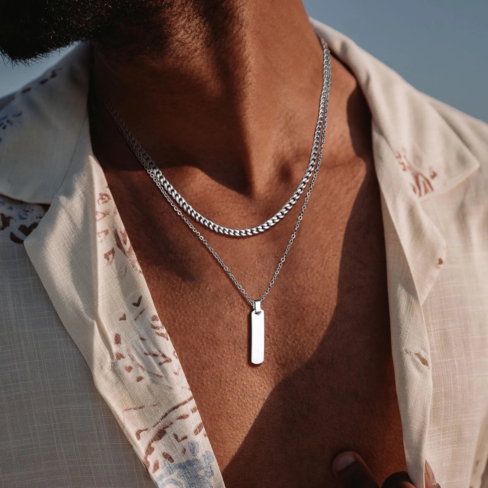 Collares apilados de barra Vertical para hombres y niños, Collar de cadena de cuerda trenzada de cadena cubana de acero inoxidable, regalos de conjuntos de joyería elegantes
