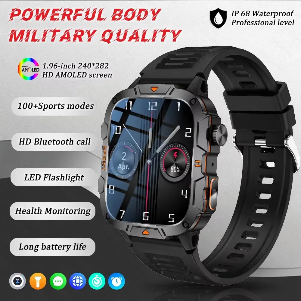 Nuevo para Huaiwei relojes inteligentes militares al aire libre hombres Bluetooth llamada IP68 5ATM natación impermeable 420mAh linterna LED Smartwatch