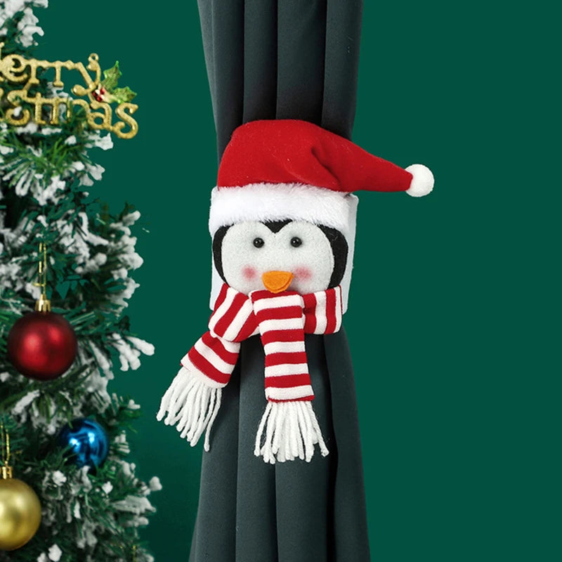 Cierre de cortina de dibujos animados de Navidad, pingüino, Papá Noel, muñeco de nieve, soporte de alce, decoración navideña para accesorios para el hogar, 2024