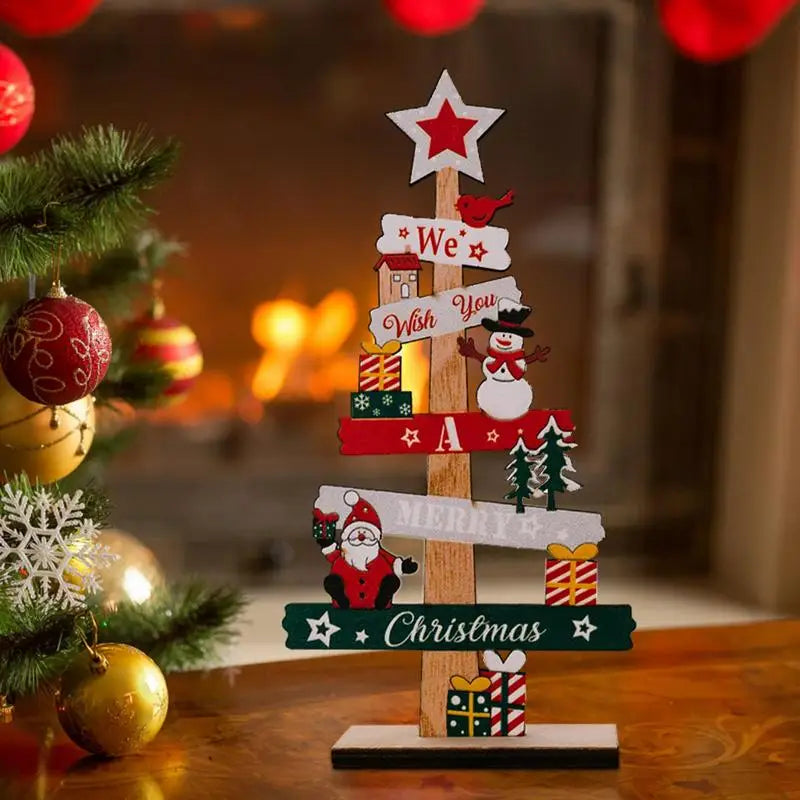 Árbol de Navidad de escritorio, decoración artesanal de Papá Noel, placa de señales de Navidad de madera, decoración de Navidad, regalos de fiesta de Año Nuevo 2024