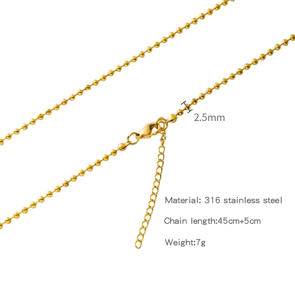 HIYEE-collar de cadena de eslabones de cuerda con cuentas en forma de O para mujer, bola de serpiente de acero inoxidable, regalo de joyería, accesorios Diy de Color dorado