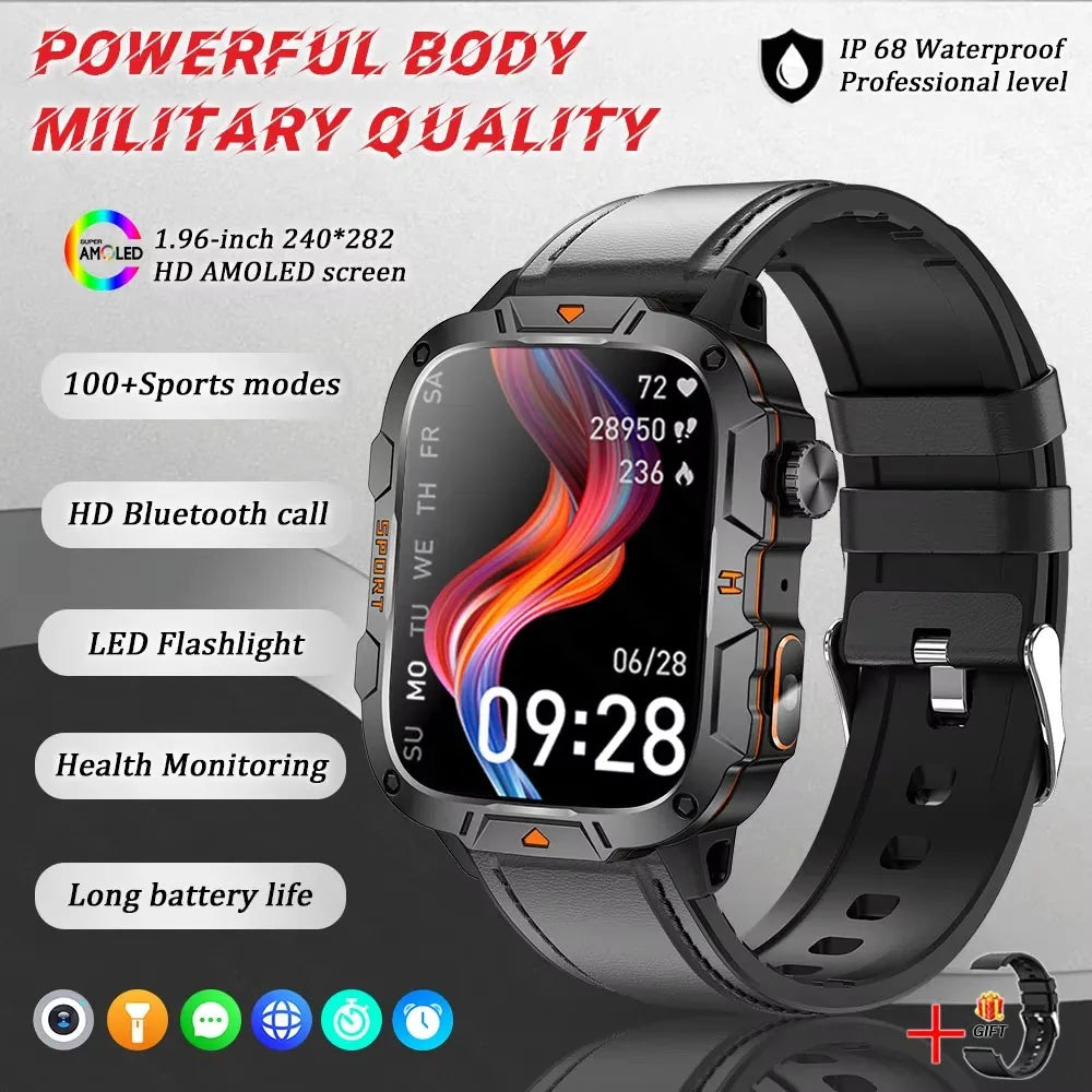 Nuevo para Huaiwei relojes inteligentes militares al aire libre hombres Bluetooth llamada IP68 5ATM natación impermeable 420mAh linterna LED Smartwatch