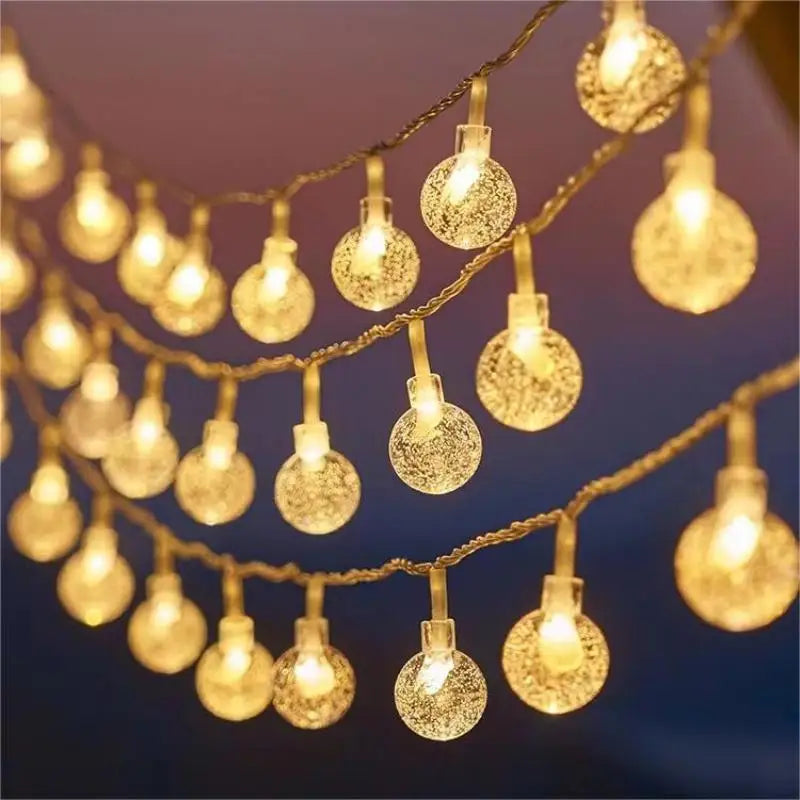 Luces navideñas de 1,5/3M, guirnalda de luces con forma de copo de nieve, luces de hadas, bola de estrella impermeable, lámpara LED para decoración del jardín del árbol de Navidad del hogar