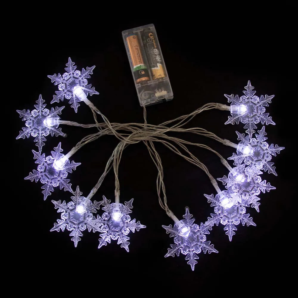 Luces navideñas de 1,5/3M, guirnalda de luces con forma de copo de nieve, luces de hadas, bola de estrella impermeable, lámpara LED para decoración del jardín del árbol de Navidad del hogar