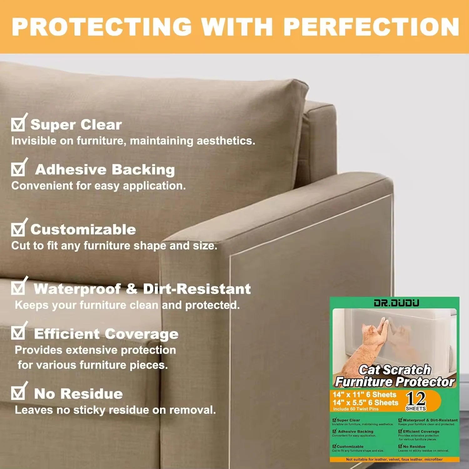Cinta disuasoria para arañazos de gatos, protectores de muebles de gatos, cinta autoadhesiva transparente para entrenamiento de mascotas, pegatina para muebles de sofá