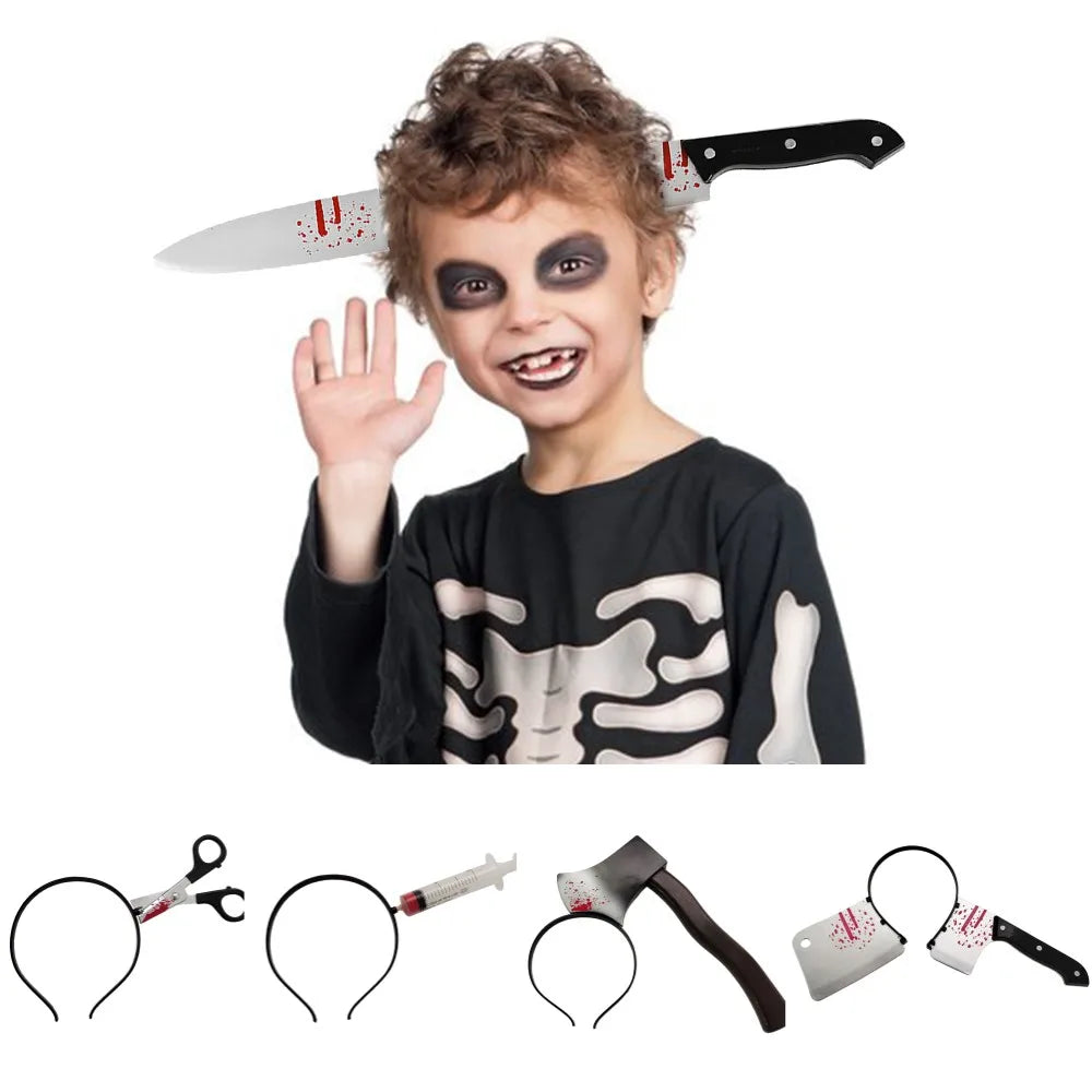 Aro para el pelo para Halloween, sangre de terror, hacha falsa, sierras, cuchillo, diadema gótica, fiesta de Halloween, mascarada, Cosplay, accesorios de decoración
