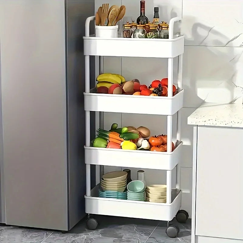 Carro de almacenamiento con ruedas blanco multifuncional: estantes abiertos para exhibición de libros de espacios habitables, Ideal para cocina, decoración de almacenamiento del dormitorio