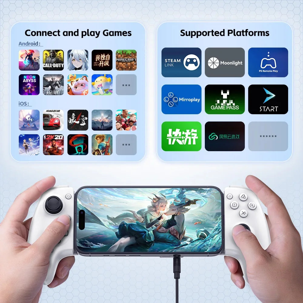 Gamwing AB01 AB02 AoBing Max Max+ Controlador de juego para teléfono móvil Pad de juego Joystick tipo C con cable y BT Compatible con Android, iOS