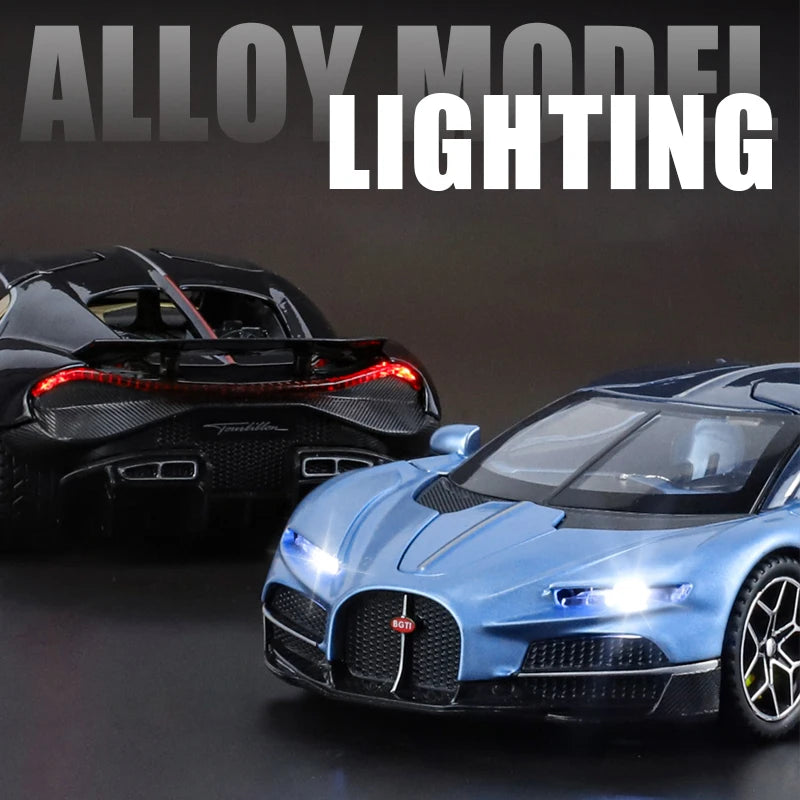 1:32 Bugatti Tourbillon V16 supercoche de aleación de Metal modelo fundido a presión juguetes para niños Mini colección GT pasatiempos regalos de cumpleaños niño