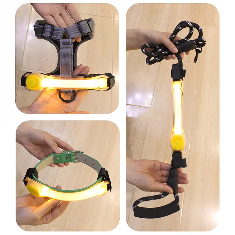 Collar brillante de seguridad antipérdida para perros, colgante multicolor para exteriores, tira de luz intermitente Led de advertencia impermeable, suministro de tracción para mascotas