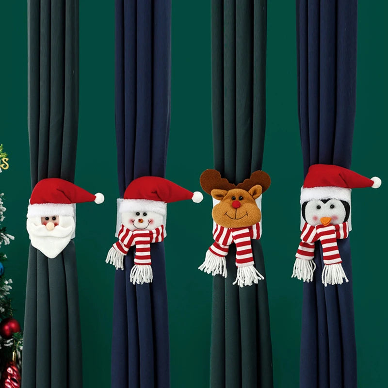 Cierre de cortina de dibujos animados de Navidad, pingüino, Papá Noel, muñeco de nieve, soporte de alce, decoración navideña para accesorios para el hogar, 2024