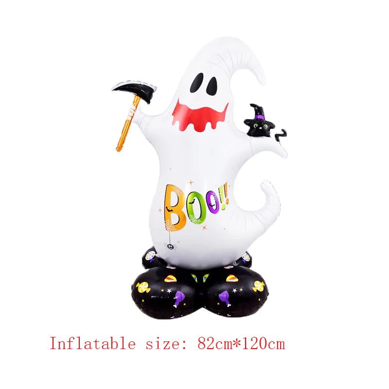 Juego de globos de papel de aluminio con soporte gigante, globo de calabaza, fantasma, bruja, árbol fantasma, decoraciones para fiesta de Halloween, 1 Juego