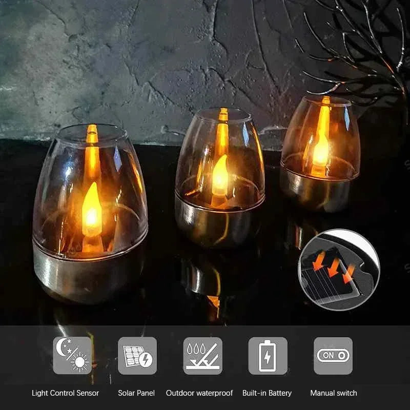 Velas solares LED, luz nocturna recargable sin llama para decoración de jardín, fiesta de boda, lámpara de velas solares impermeables para exteriores
