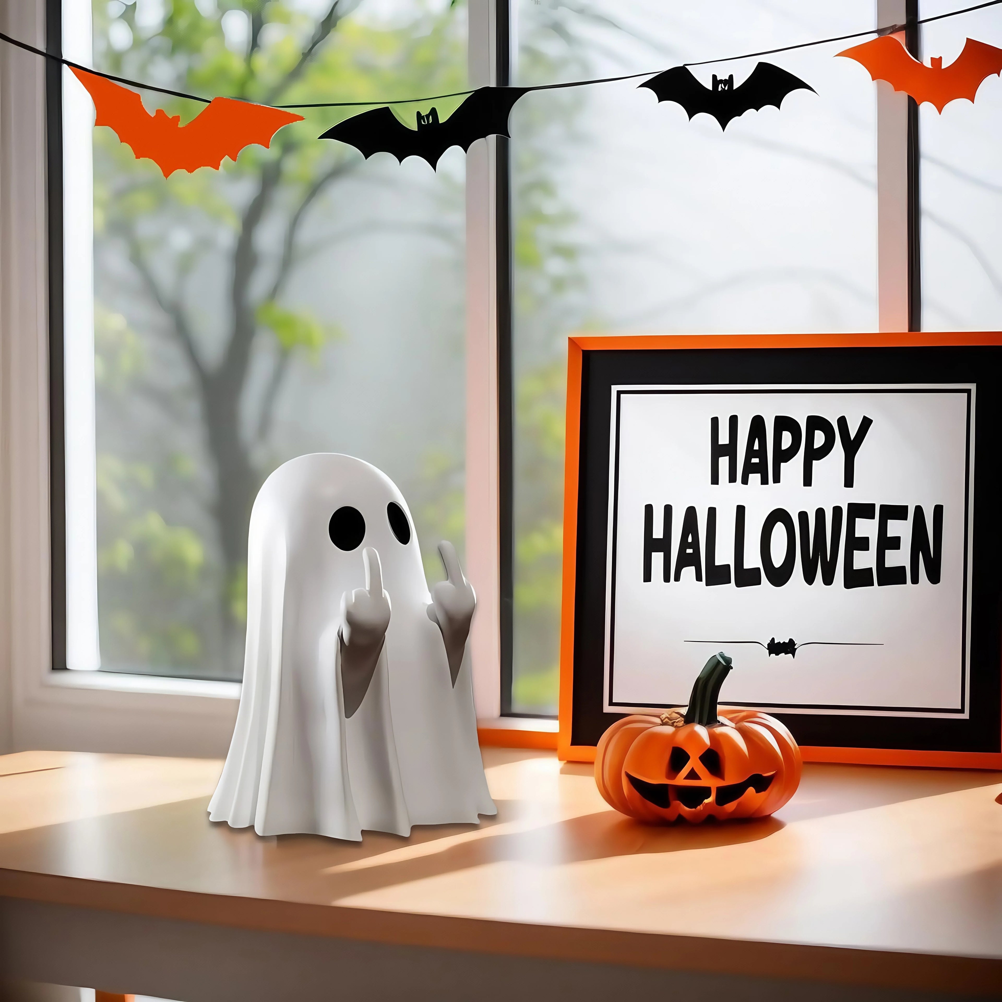 Estatua de fantasma linda del dedo medio, fantasmas pequeñas figuras de fantasmas aterradoras, decoraciones para el hogar de Halloween, estante de centros de mesa de centro