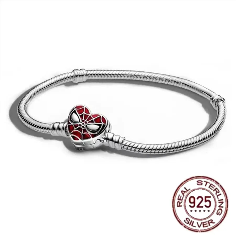 Pulsera de hueso de serpiente de Spider Man de plata de ley 100% S925, adecuada para pulsera Pandora, regalo de joyería de moda para mujer bi