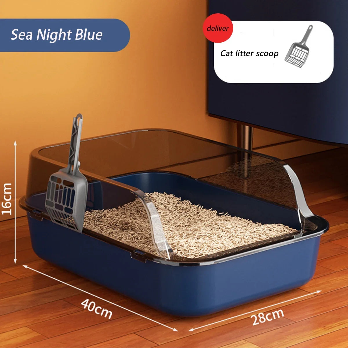 Caja de arena para gatos, caja de arena gruesa para gatitos, semicerrada, de lado alto, a prueba de salpicaduras, con cuchara para arena, suministros de limpieza para gatos