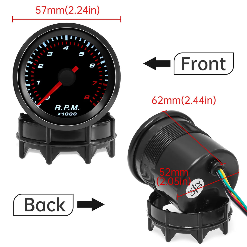 Tacómetro automático con lente ahumada de 2 '', 52mm, luz roja LED blanca, medidor de 0-8000 RPM, tacómetro para coche para vehículos universales de 1-8 cilindros