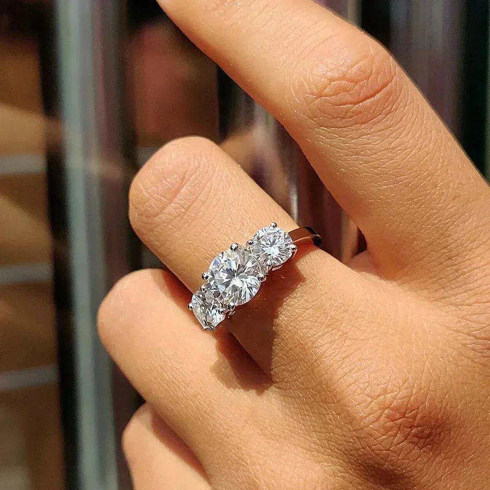 Anillo de compromiso de diamante moissanita de 4 quilates con certificados, alianza de boda de tres piedras de Plata de Ley 925 para mujer, joyería fina