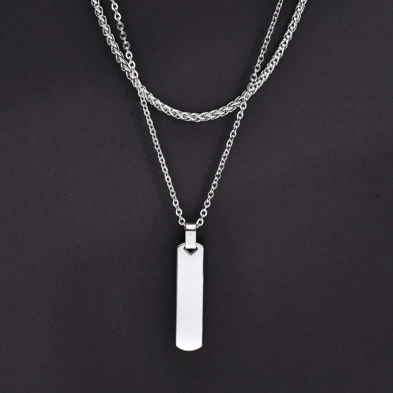 Collares apilados de barra Vertical para hombres y niños, Collar de cadena de cuerda trenzada de cadena cubana de acero inoxidable, regalos de conjuntos de joyería elegantes