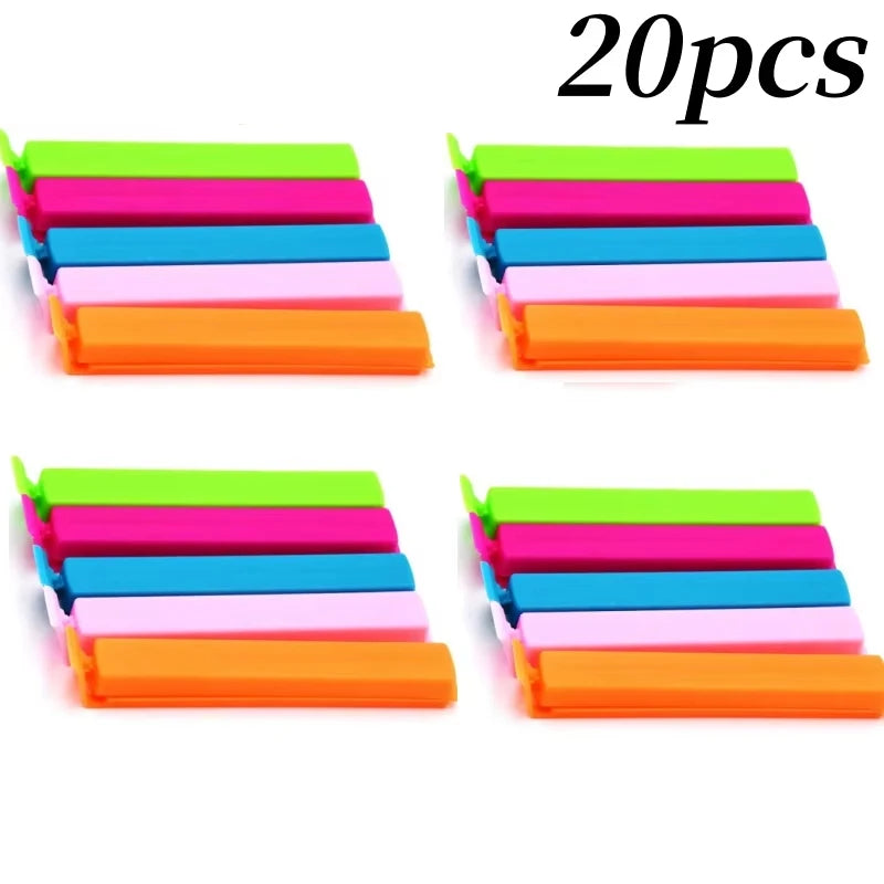 5/10/20 piezas Clips de sellado coloridos almacenamiento de cocina sello de aperitivos de alimentos Clips de bolsa de sellado abrazadera selladora de bolsas de aperitivos de mantenimiento fresco al azar