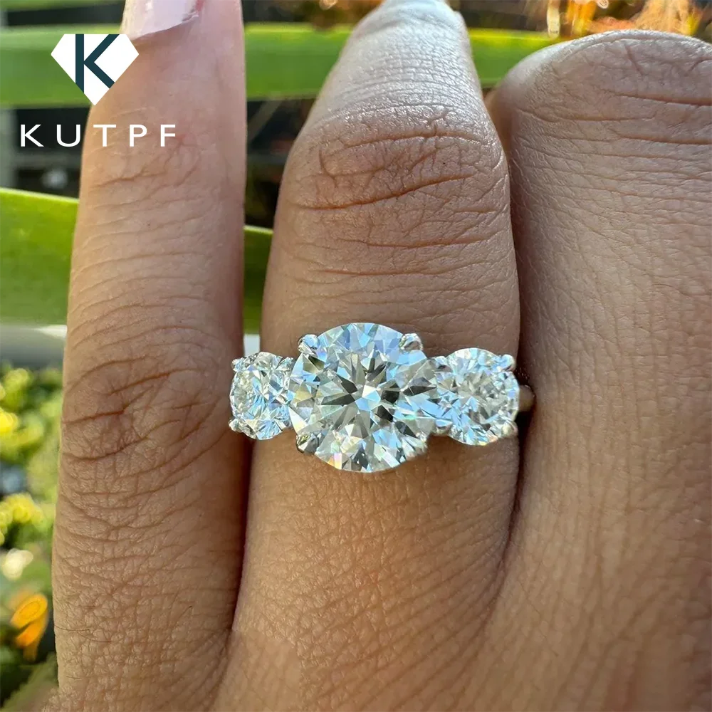 Anillo de compromiso de diamante moissanita de 4 quilates con certificados, alianza de boda de tres piedras de Plata de Ley 925 para mujer, joyería fina