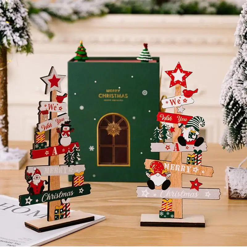 Árbol de Navidad de escritorio, decoración artesanal de Papá Noel, placa de señales de Navidad de madera, decoración de Navidad, regalos de fiesta de Año Nuevo 2024