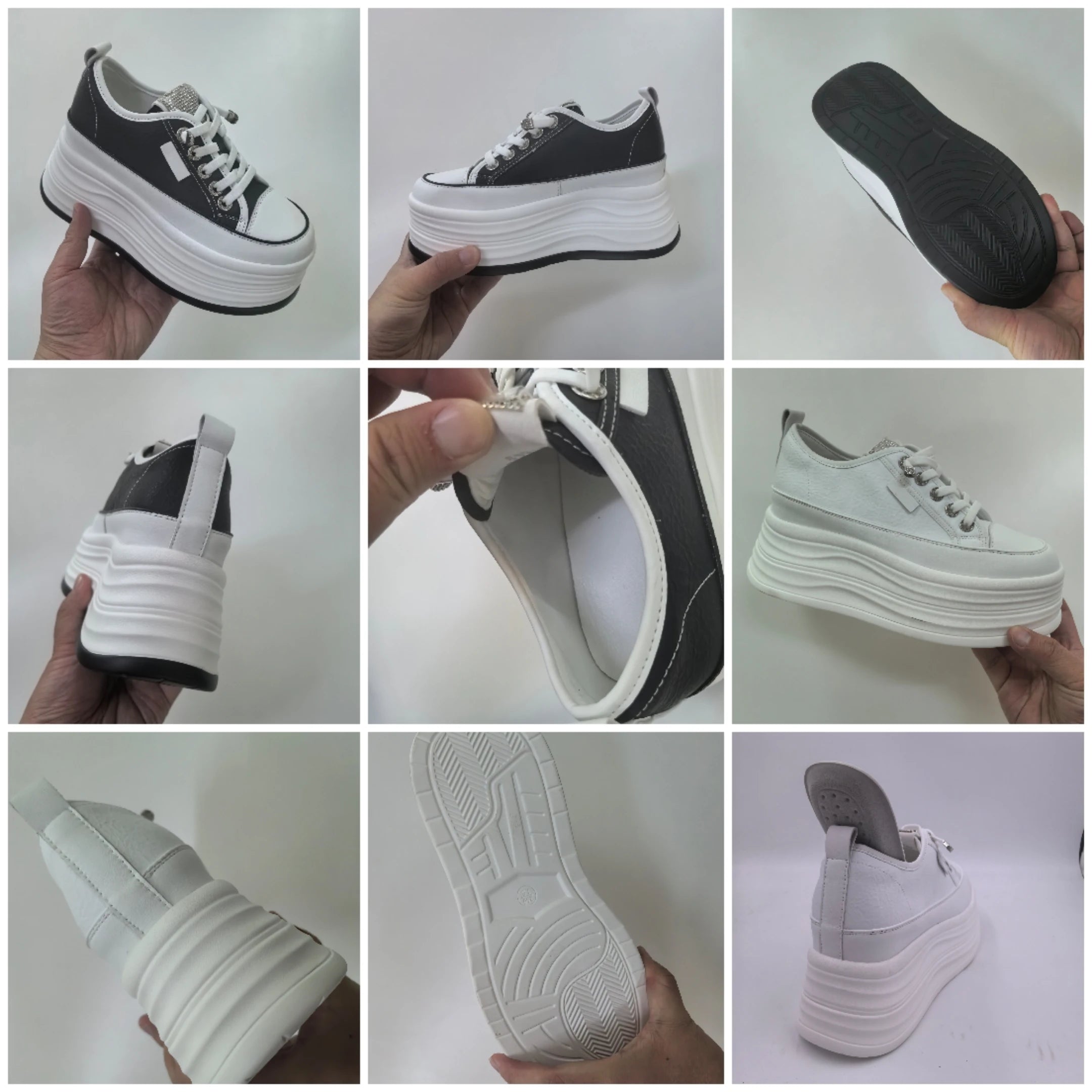 Fujin, zapatillas de deporte con plataforma blanca de cuero de microfibra de alta calidad de 9cm para mujer, zapatillas con Tacón de Cuña, zapatos informales cómodos para mujer
