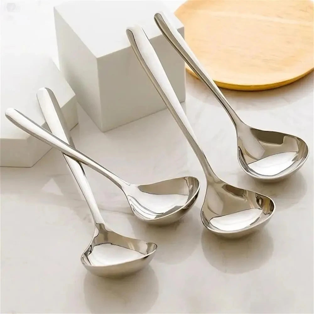 Cuchara de sopa de acero inoxidable 304, cuchara para sopa, cuchara para arroz, mango largo, cubiertos de cabeza grande engrosados, juego de cocina para el hogar, cuchara para sopa, 1 Uds.