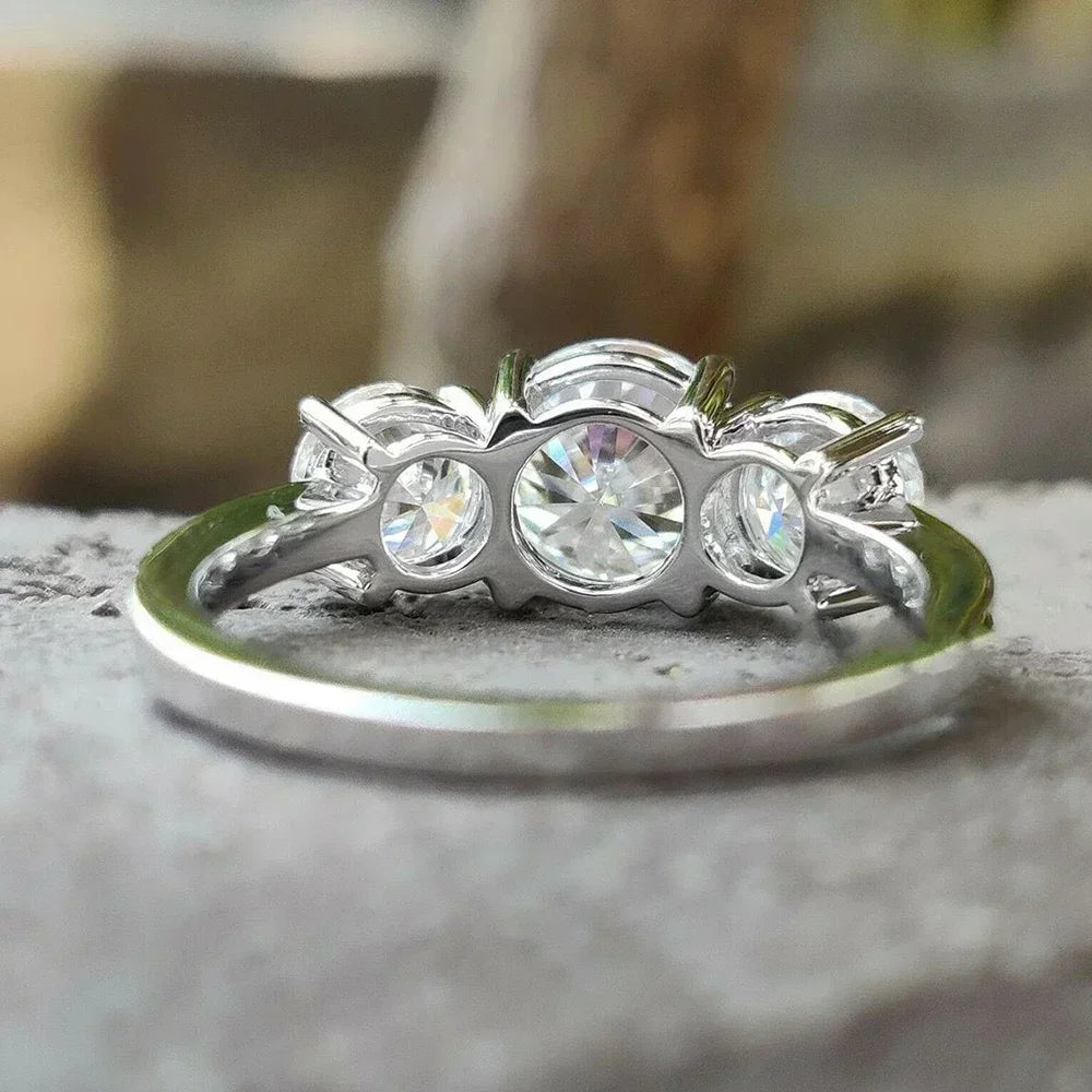 Anillo de compromiso de diamante moissanita de 4 quilates con certificados, alianza de boda de tres piedras de Plata de Ley 925 para mujer, joyería fina