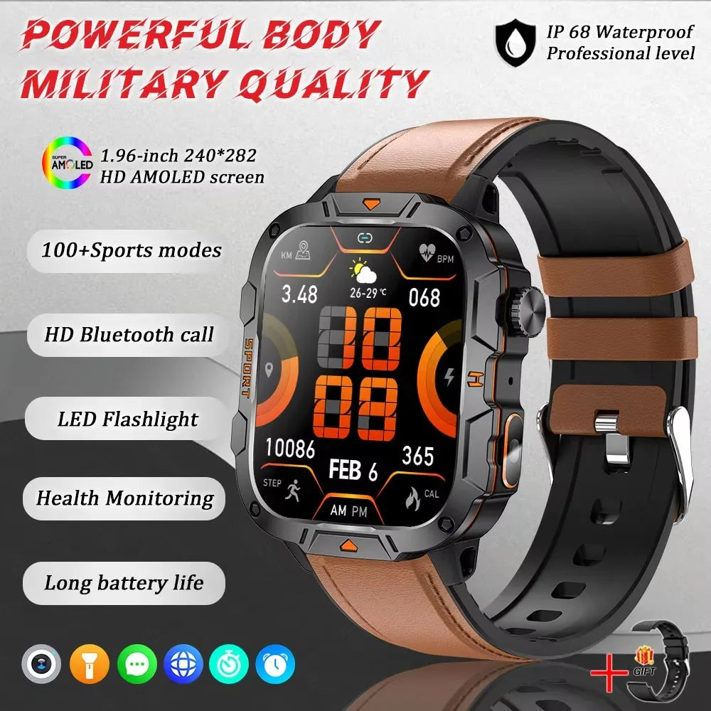 Nuevo para Huaiwei relojes inteligentes militares al aire libre hombres Bluetooth llamada IP68 5ATM natación impermeable 420mAh linterna LED Smartwatch