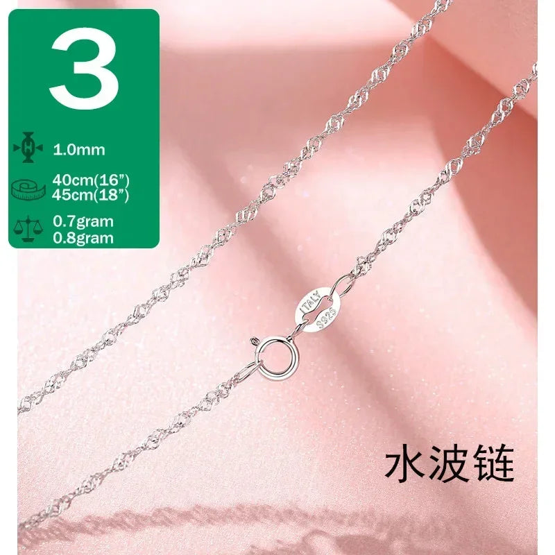 TrustDavis-collar de Plata de Ley 925 auténtica con forma de serpiente y ondas de agua, cadena de caja de 40/45cm, collar para mujer, joyería DC25