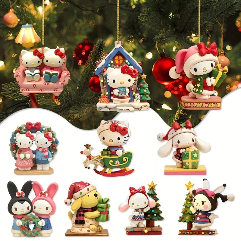 1/6/10 Uds Navidad Sanrio tema 2D colgante acrílico HelloKitty Cinnamoroll Kuromi colgante de decoración de árbol de Navidad