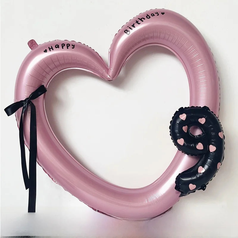 Globo de aluo con forma de corazón rosa, hueco, para fiesta de cumpleaños, marco de utilería para fotos, globo con nudo d...