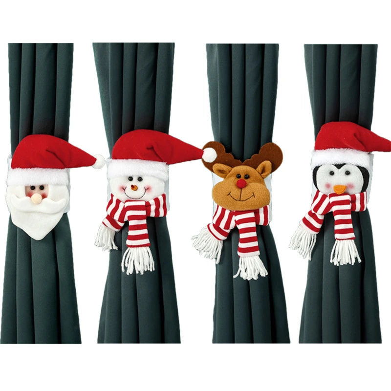 Cierre de cortina de dibujos animados de Navidad, pingüino, Papá Noel, muñeco de nieve, soporte de alce, decoración navideña para accesorios para el hogar, 2024