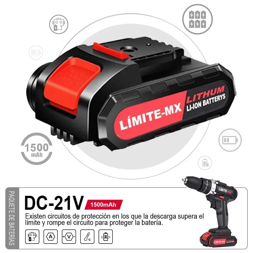 Taladros Inalámbrico de 21V, destornillador eléctrico, 110V/220V, 1350rpm, CC, batería de iones de litio, herramientas eléctricas