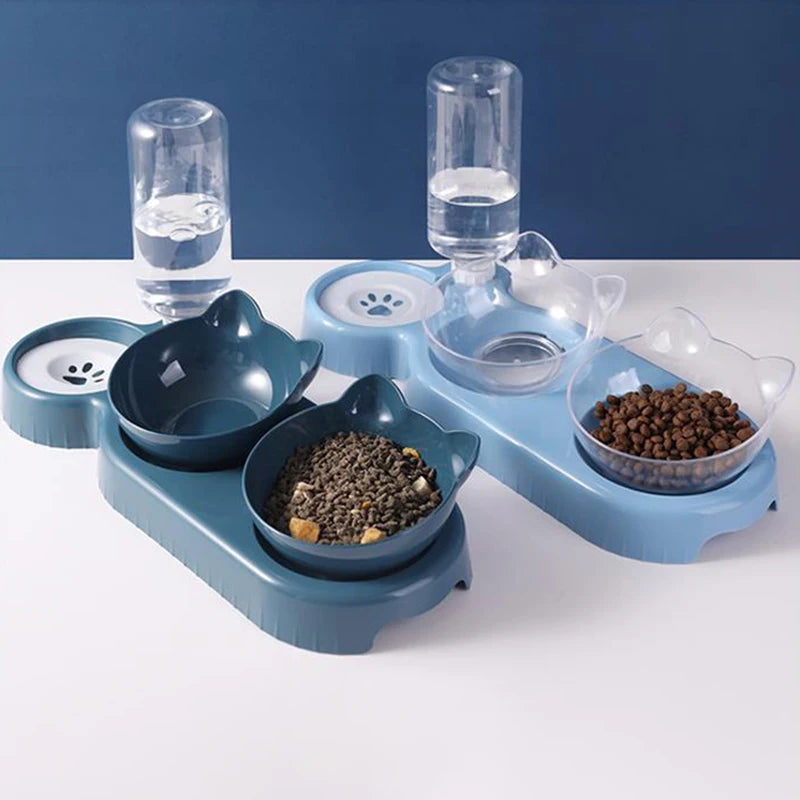 Comedero para gatos 3 en 1, dispensador automático de agua, doble cuenco, cuenco para mascotas para perros pequeños, gatos, contenedor de comida para mascotas, accesorios para gatos