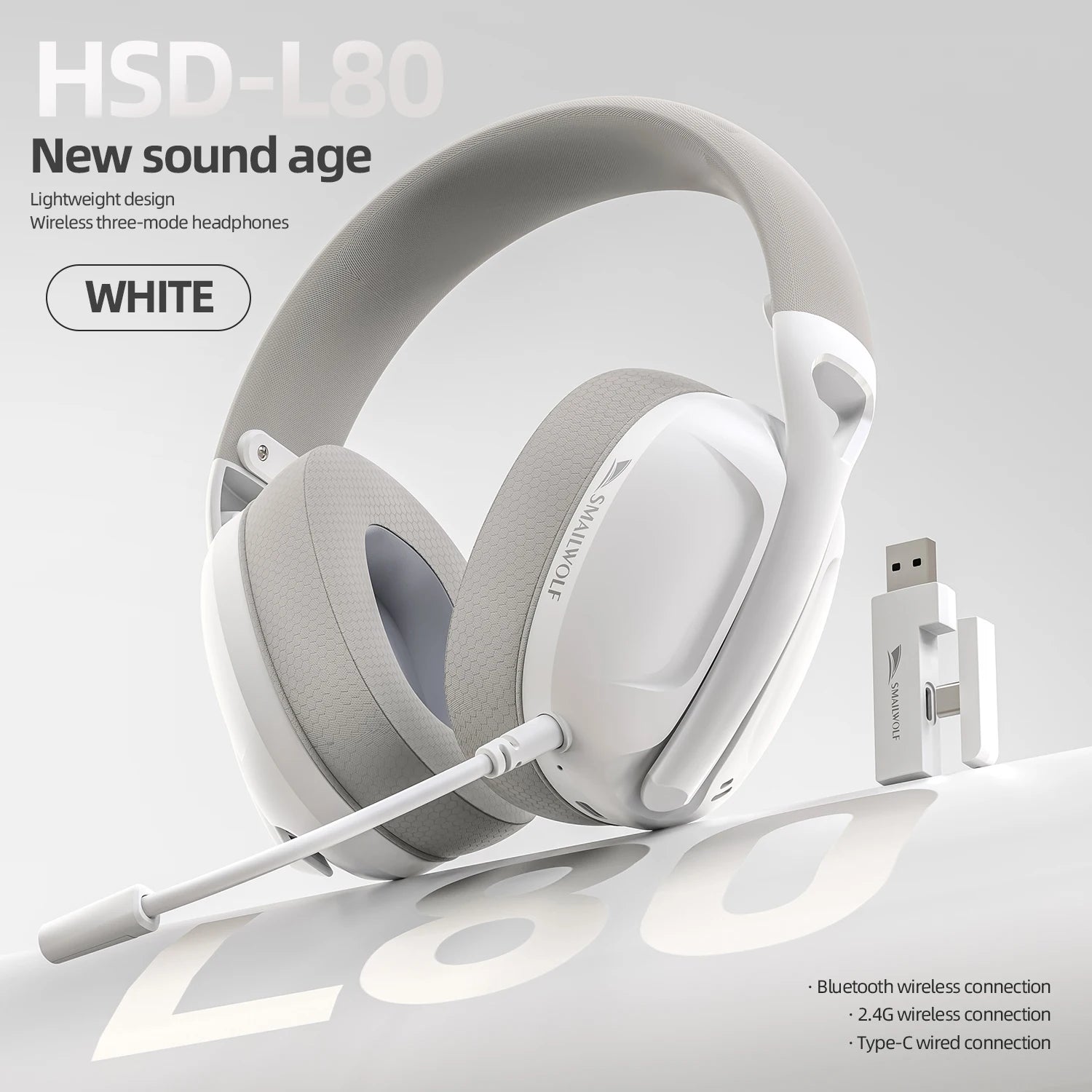 SmailWolf-L80 auriculares inalámbricos Bluetooth de tres modos auriculares ligeros 2,4G auriculares para juegos deportes bajos