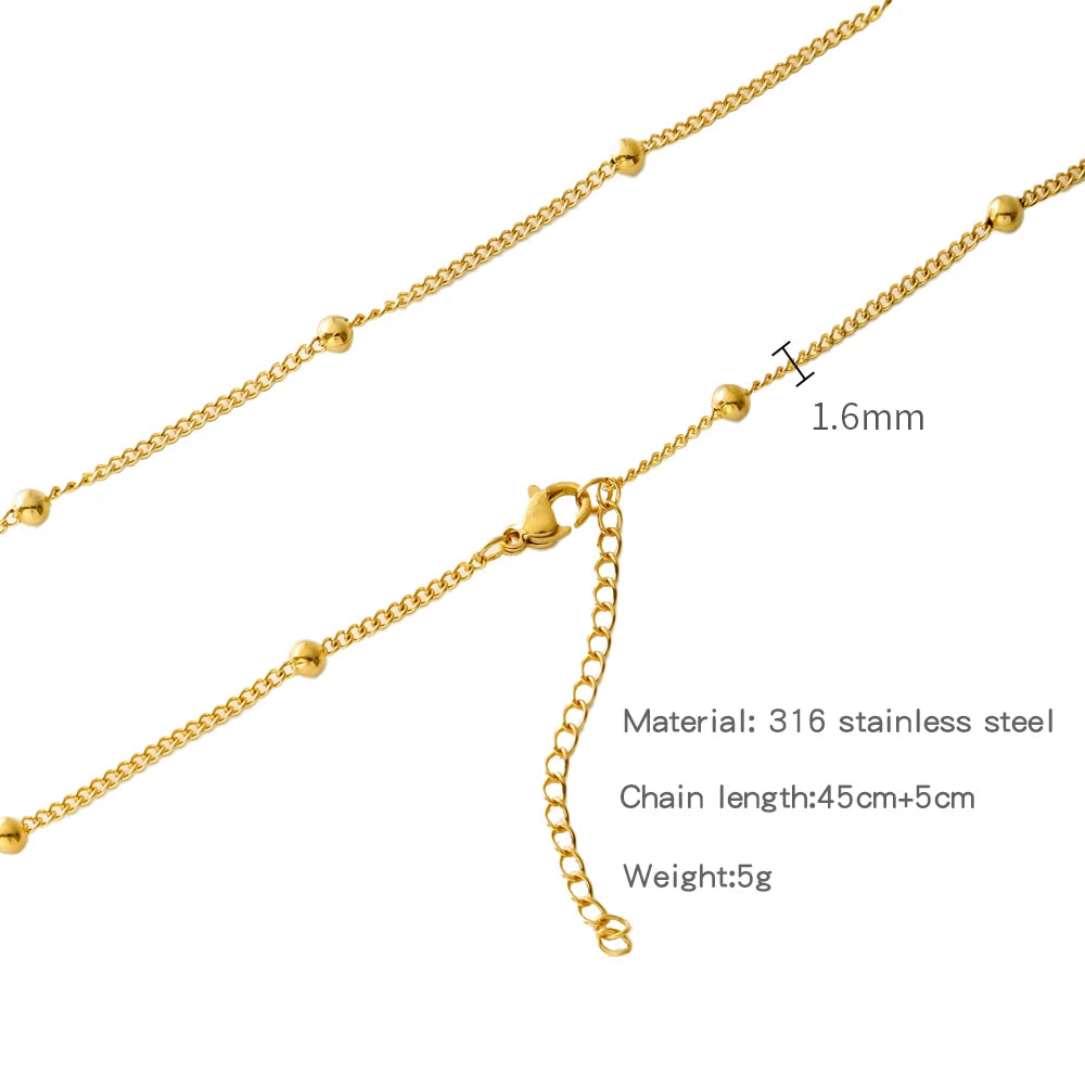HIYEE-collar de cadena de eslabones de cuerda con cuentas en forma de O para mujer, bola de serpiente de acero inoxidable, regalo de joyería, accesorios Diy de Color dorado